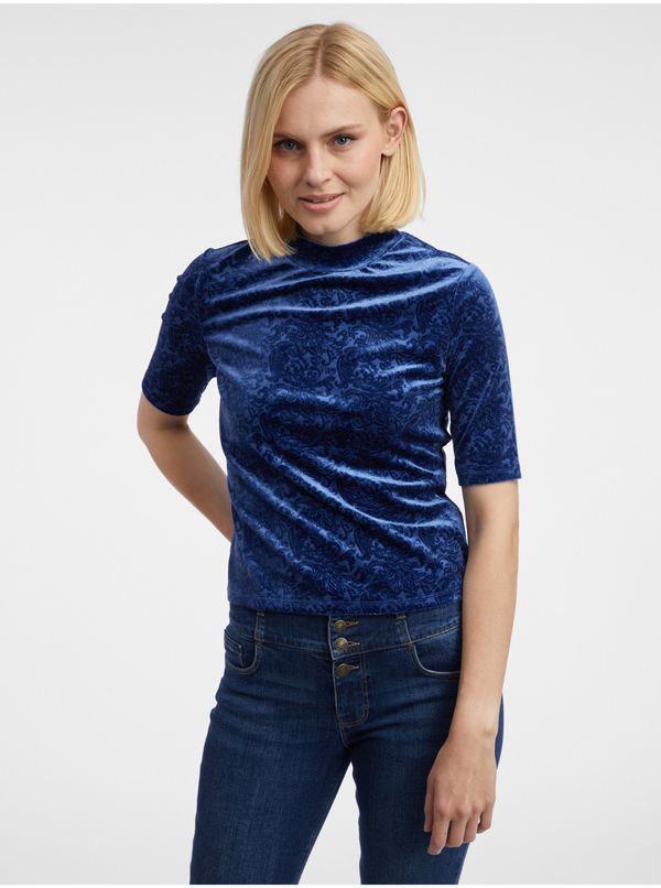 Orsay Orsay Women's Navy Blue Patterned Velvet Top - Women's