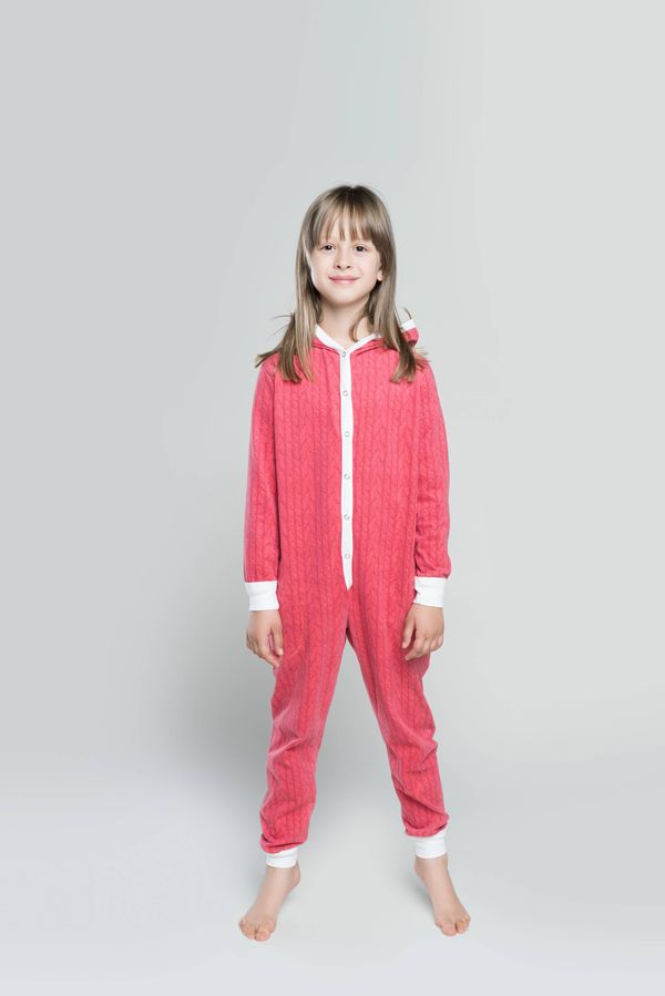 Italian Fashion Oslo Children's Jumpsuit, Long Sleeves, Long Legs - Raspberry/Ecru