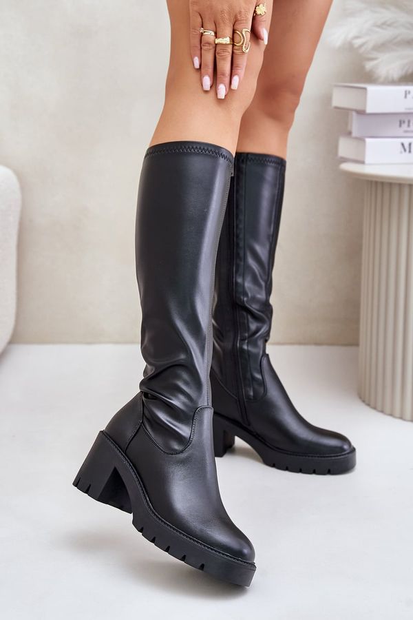 Kesi Over-the-knee boots made of Eco Leather on Heel Vinceza Black