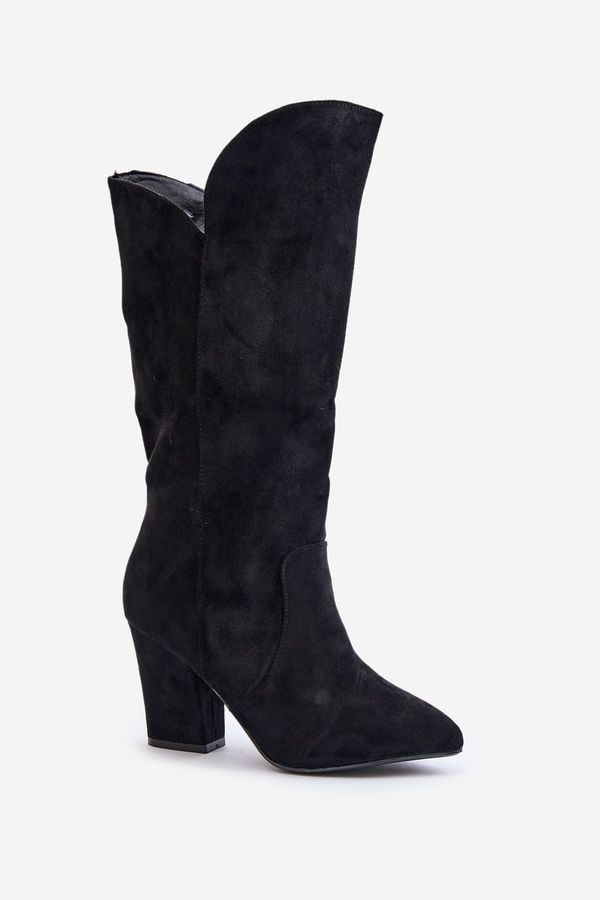 Kesi Over-the-knee boots on a column made of eco suede black Clorira