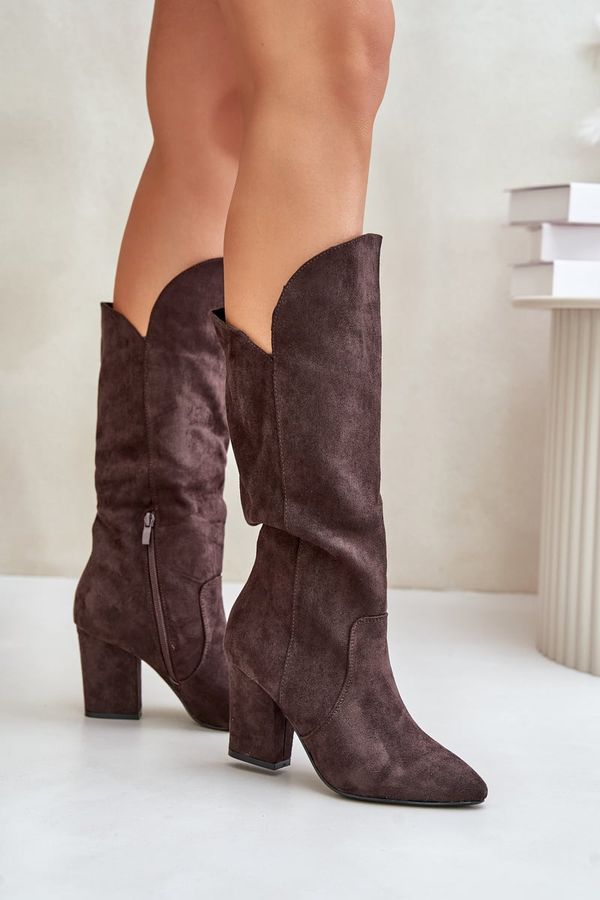 Kesi Over-the-knee boots on an eco suede column brown Clorira