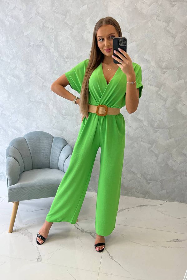 Kesi Overall with decorative belt at waist light green