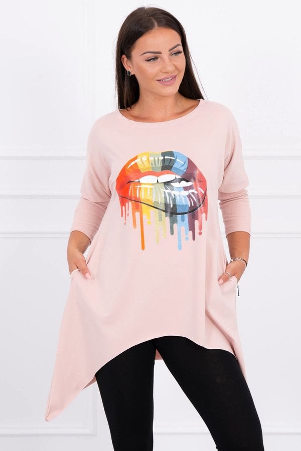 Kesi Oversize blouse with rainbow lip print dark powder pink