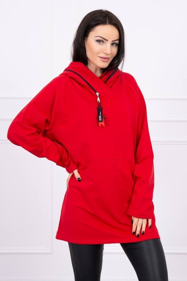 Kesi Oversize tunic with zipper on hood Red