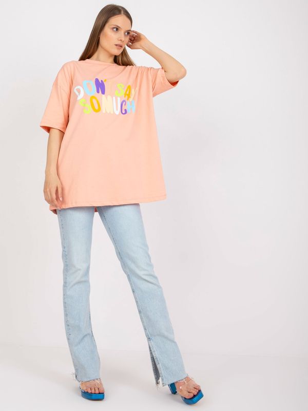 Fashionhunters Oversized apricot T-shirt with print