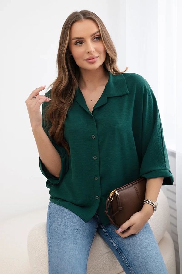 Kesi Oversized blouse with button fasteners in dark green color