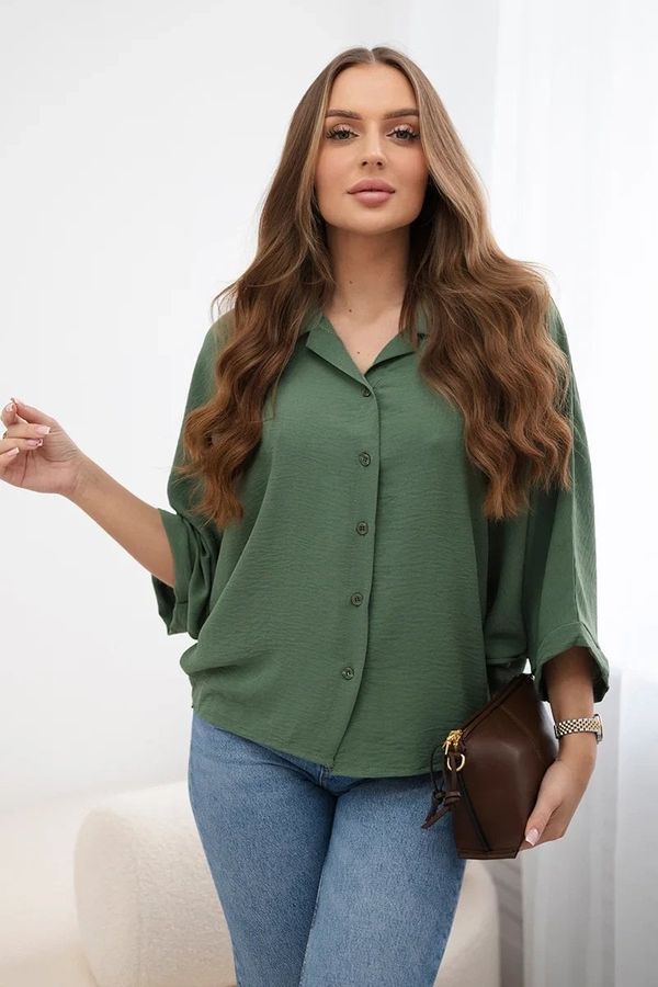 Kesi Oversized blouse with khaki button closure