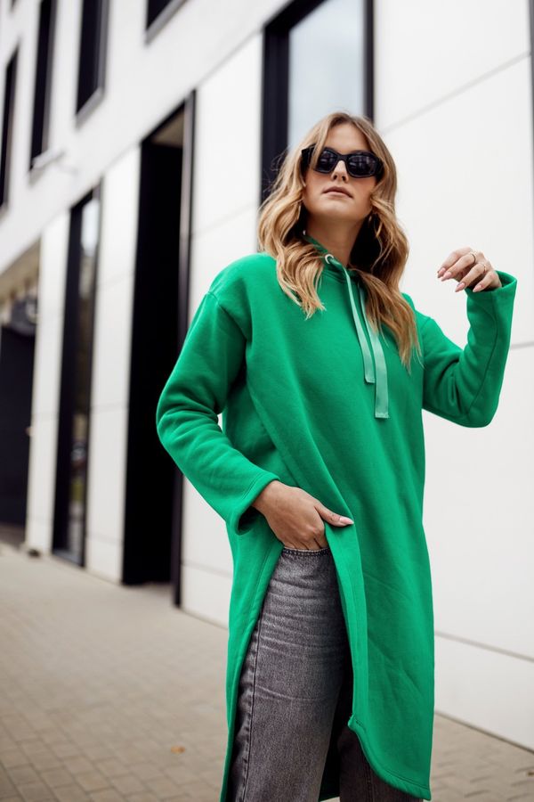 FASARDI Oversized warm green tunic with asymmetrically cut side