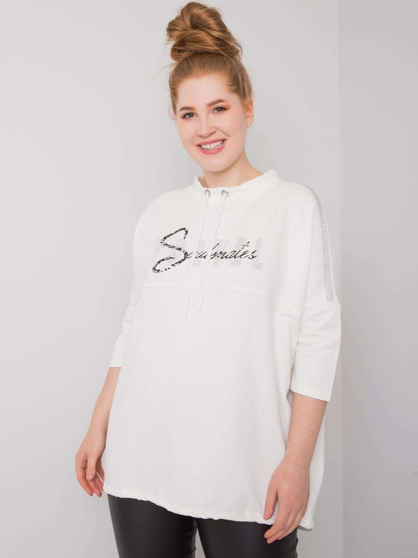 Fashionhunters Oversized white cotton blouse with rhinestones