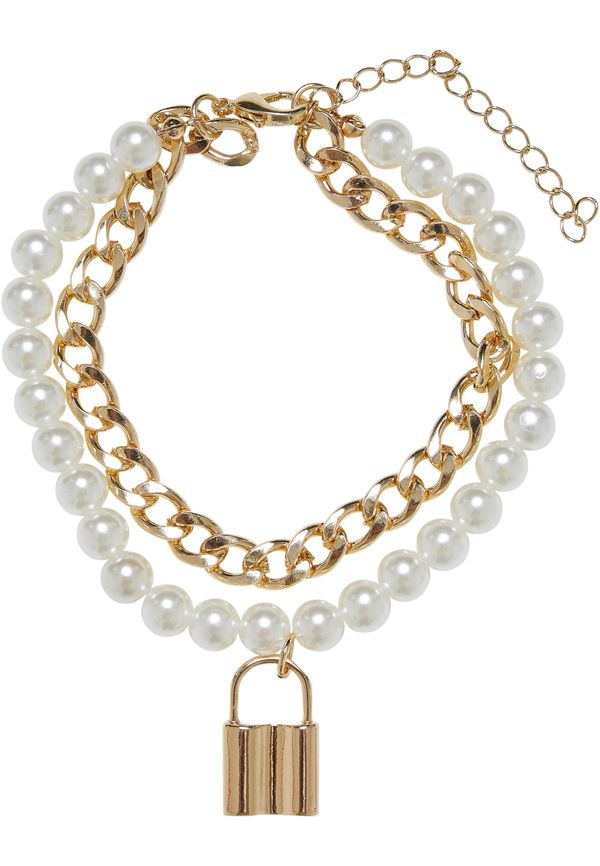 Urban Classics Accessoires Padlock Pearl Layering Bracelet Gold