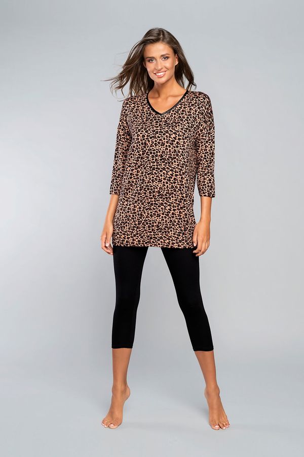 Italian Fashion Panther pyjamas 3/4 sleeve, 3/4 legs - beige/black print