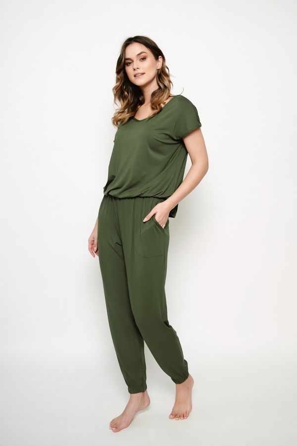 Italian Fashion Paramo women's jumpsuit, short sleeves, long legs - khaki