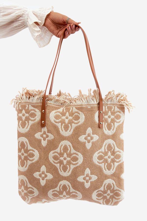 Kesi Patterned Large Woven Beach Bag Brown Sadhara