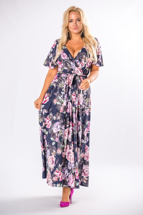 Ptakmoda patterned maxi dress with an envelope neckline and a binding at the waist