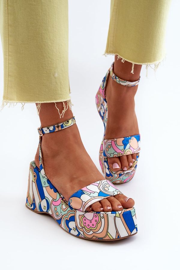 Kesi Patterned Platform Sandals And Wedge Multicolor Wiandia