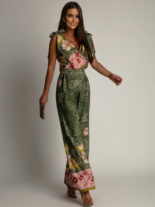 FASARDI Patterned women's jumpsuit with wide legs green