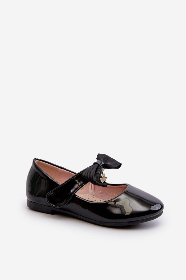 PE1 PE1 Children's patent leather ballerina flats with bow and Velcro black cat