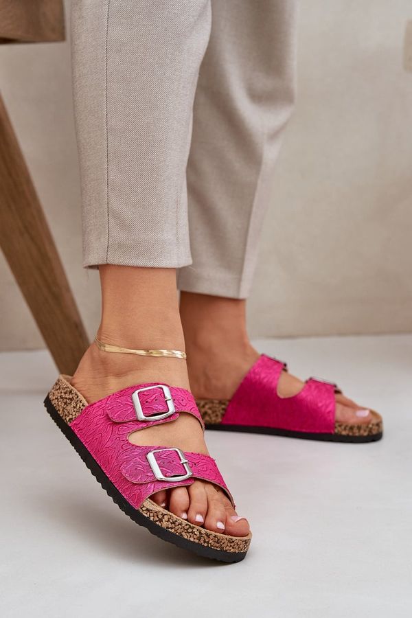 PE1 PE1 Fabric sandals on cork sole with buckles fuchsia Atera