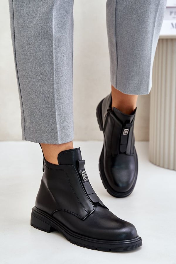 PE1 PE1 Leather Ankle Boots With Flat Heel Warm Black Komisa