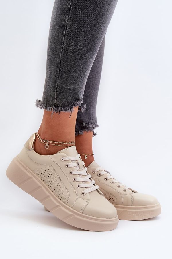 PE1 PE1 Women's Leather Platform Sneakers Beige Gatira