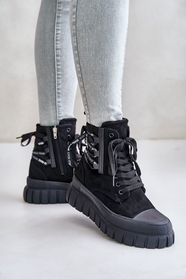 PE1 PE1 Women's Platform Boots With Decorative Lacing Black Edidda