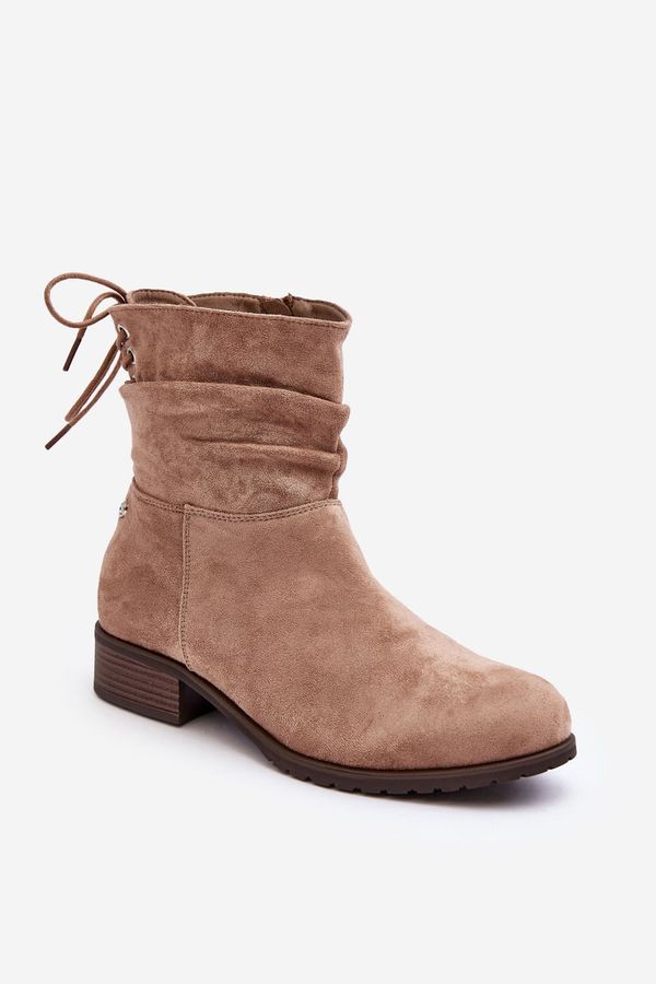 PE1 PE1 Women's Suede Ankle Boots on Flat Heel Beige Keresa