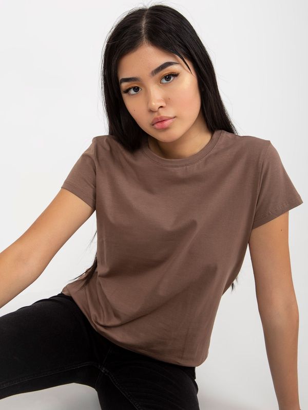 Fashionhunters Peach brown T-shirt with basic neckline
