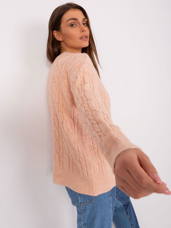Fashionhunters Peach women's sweater with cables
