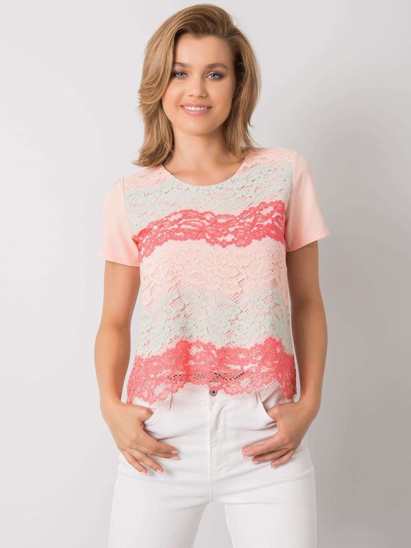 Fashionhunters Peachy blue blouse with lace Zahra