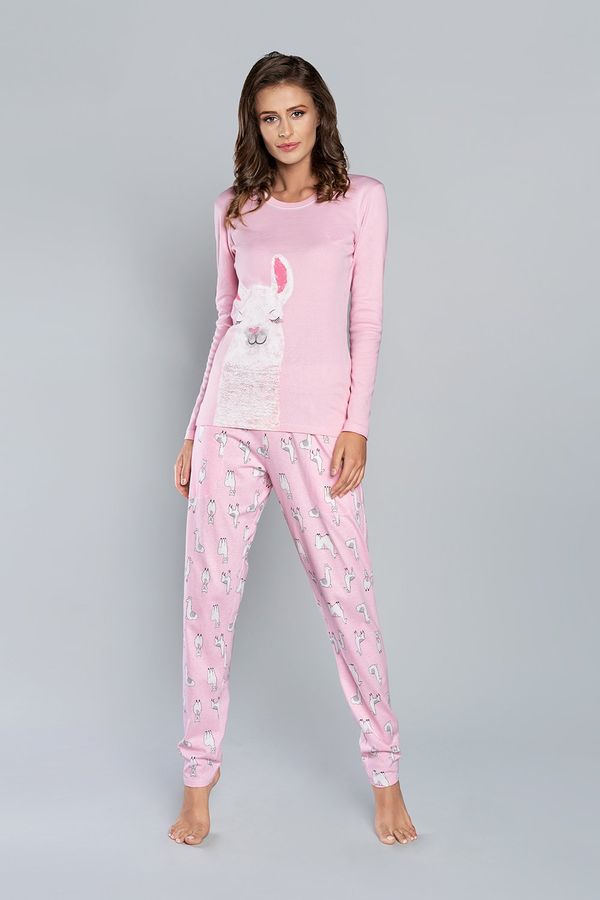 Italian Fashion Peruvian long sleeve pyjamas, long pants - pink/pink print