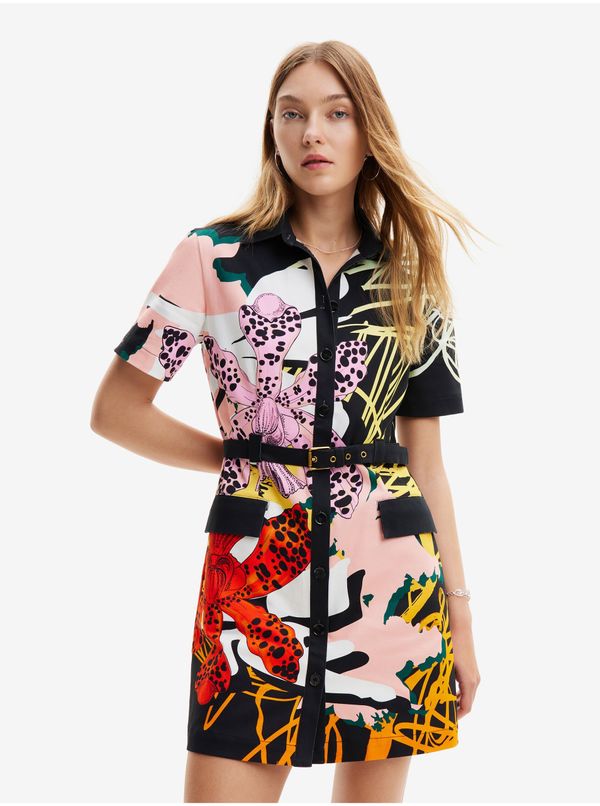 DESIGUAL Pink and Black Women's Patterned Shirt Dress Desigual x M. Christian Lacroix Almeria