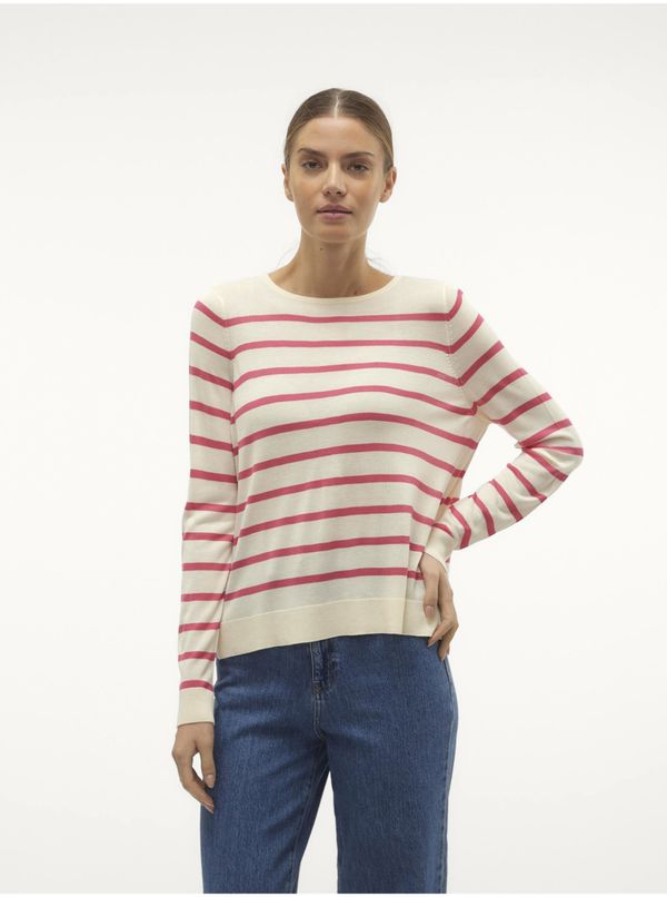 Vero Moda Pink and cream women's striped sweater Vero Moda Nova - Women