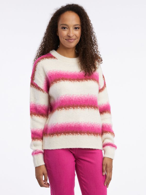 Orsay Pink and cream women's striped sweater with wool ORSAY