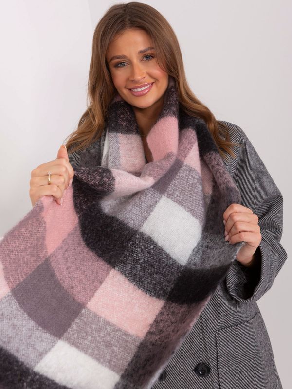 Fashionhunters Pink and gray women's scarf with fringe