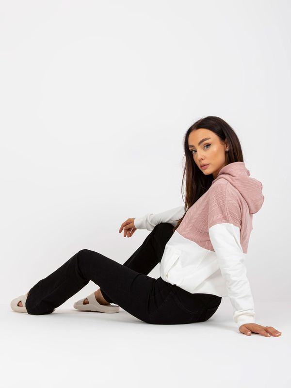 Fashionhunters Pink and white RUE PARIS hoodie with hem