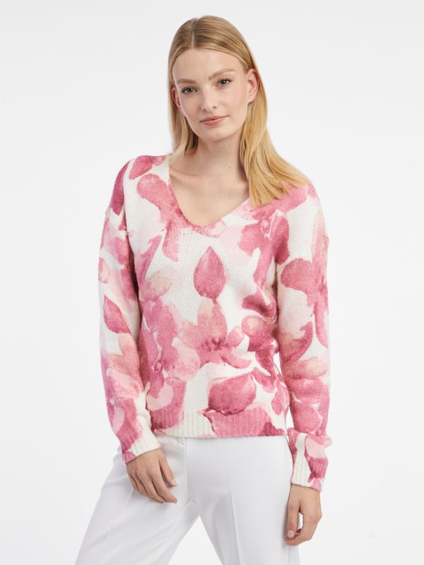 Orsay Pink and white women's floral sweater ORSAY