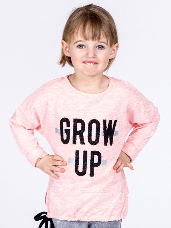 Fashionhunters Pink cotton girl's blouse with inscription and trim