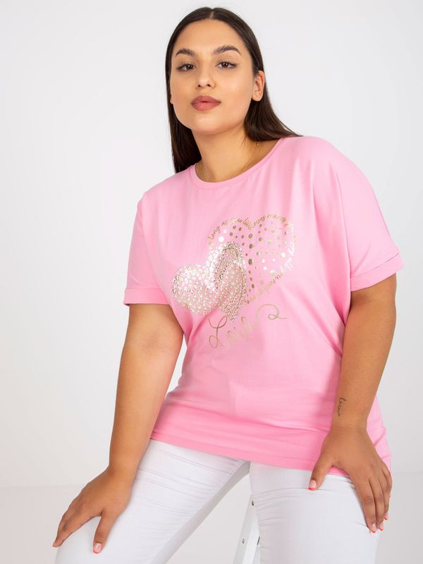 Fashionhunters Pink cotton t-shirt of larger size loose fit