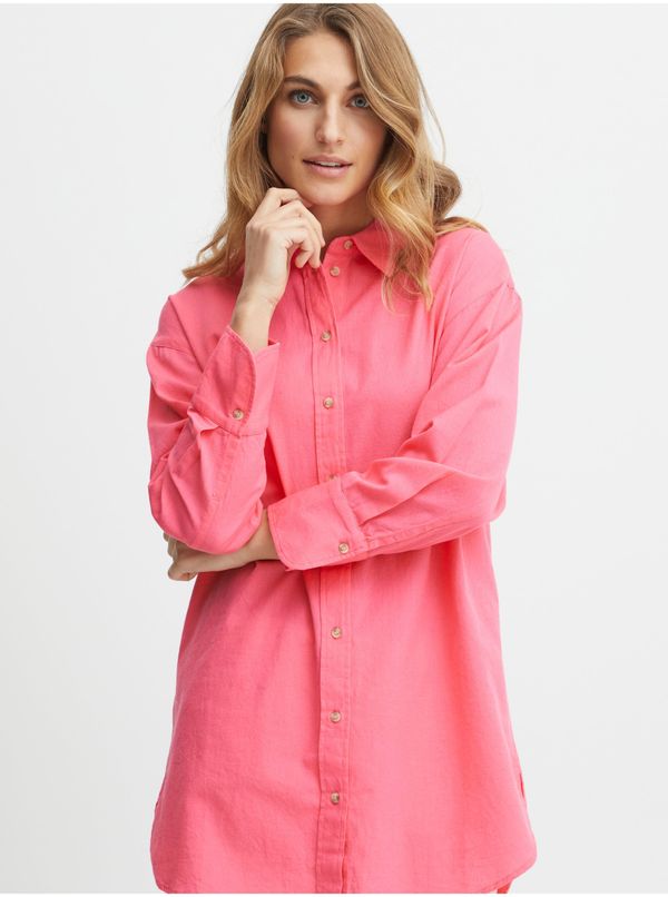Fransa Pink Ladies Shirt with Linen Fransa - Ladies