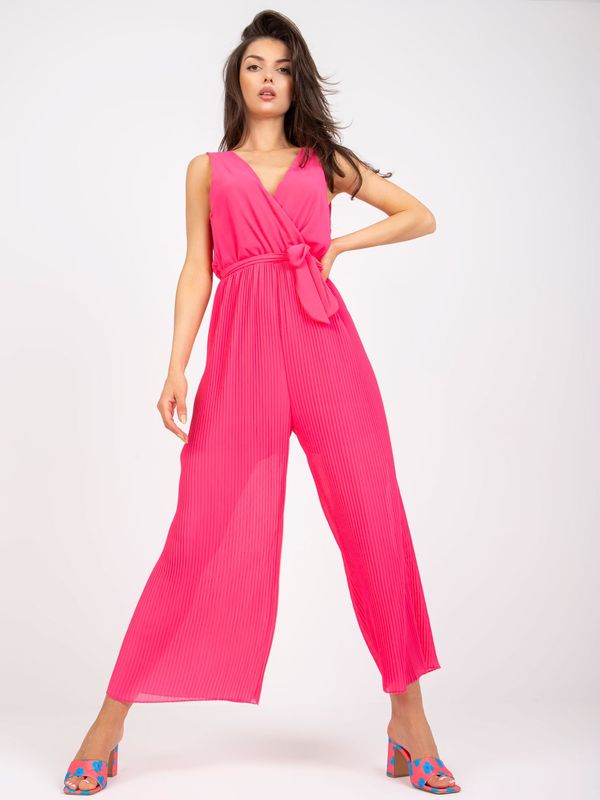 Fashionhunters Pink long pleated jumpsuit with wide legs