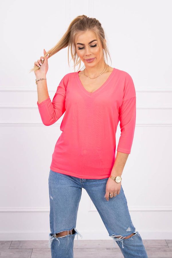 Kesi Pink neon blouse with V-neck