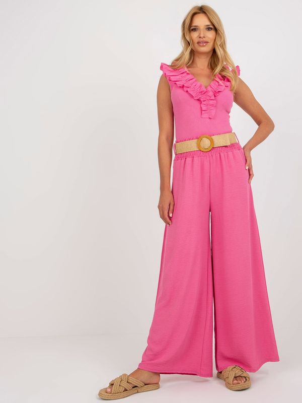 Fashionhunters Pink palazzo trousers with high waist
