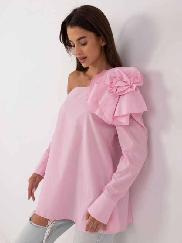 Fashionhunters Pink shirt blouse with long sleeves