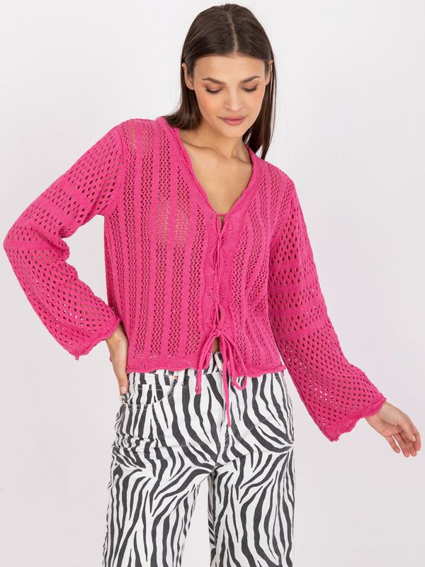 Fashionhunters Pink short openwork sweater with binding RUE PARIS