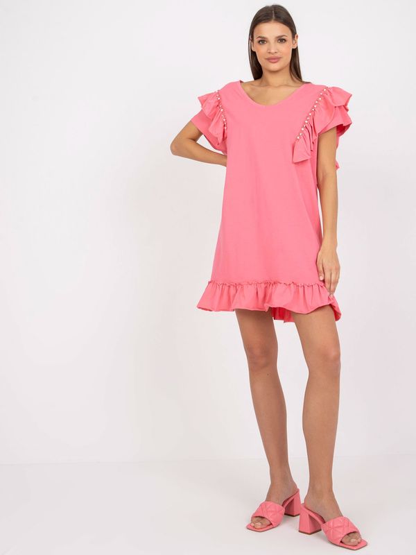 Fashionhunters Pink sundress with ruffle and application