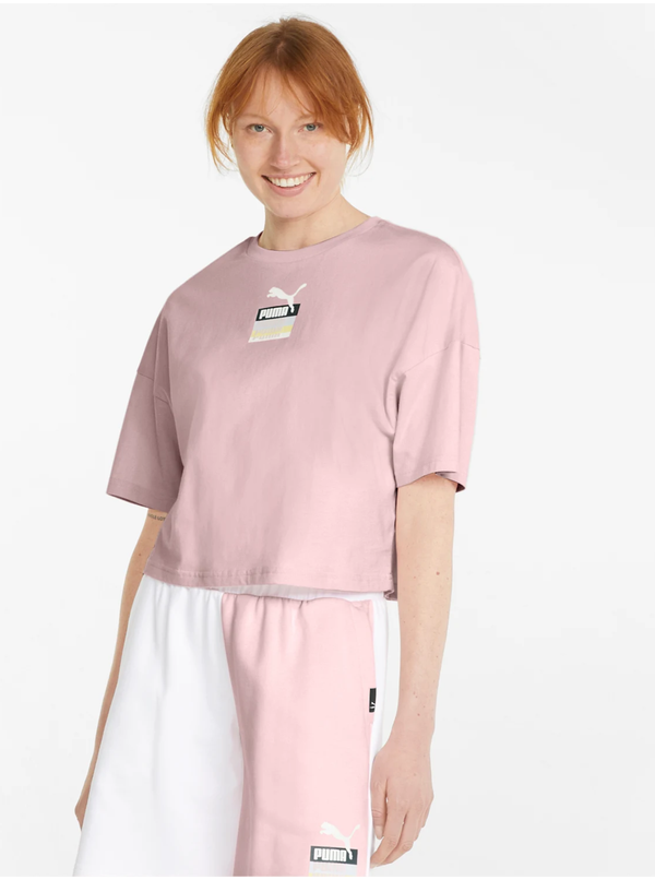 Puma Pink Women's Loose Cropped T-Shirt Puma Brand Love - Women