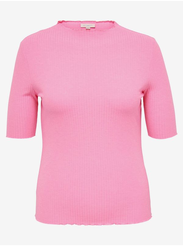 Only Pink Women's Ribbed T-Shirt ONLY CARMAKOMA Ally - Women