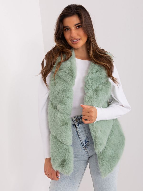 Fashionhunters Pistachio Asymmetrical Fur Vest