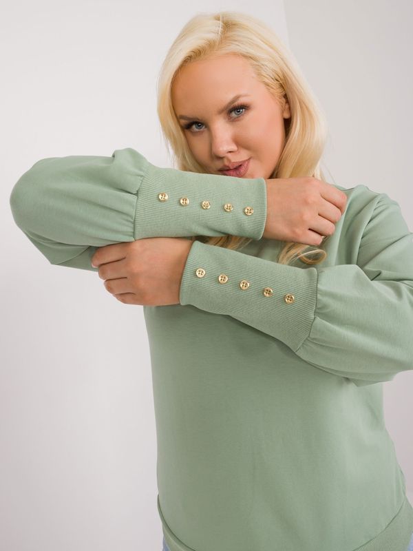 Fashionhunters Pistachio plus size sweatshirt with buttons on the sleeves
