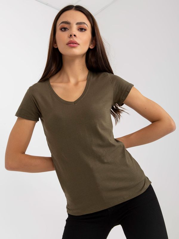 Fashionhunters Plain khaki cotton t-shirt larger size